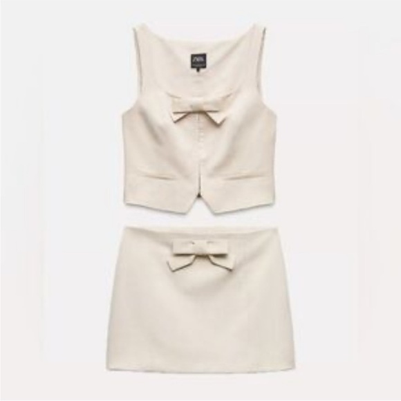 Zara Cream Skirt and vest with Bow set - Picture 4 of 5